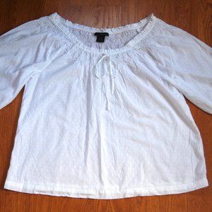 100% Cotton Calvin Klein Swiss Dot White Puff-Sleeved Milkmaid Blouse Women's XL